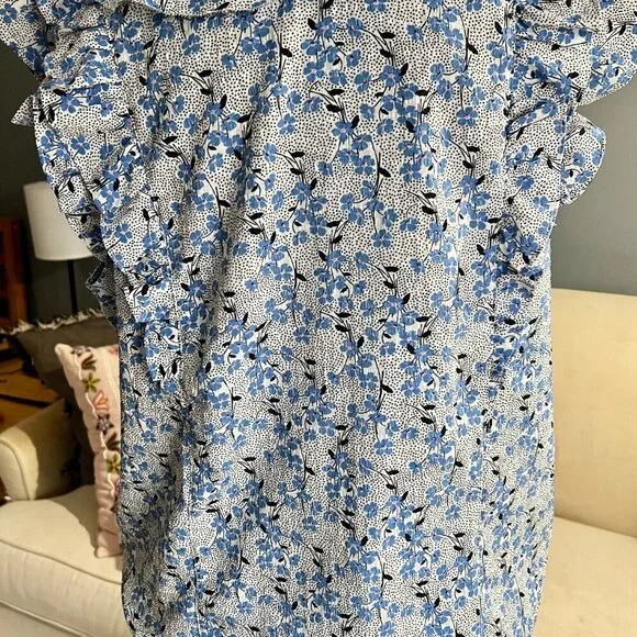 LOFT - BLUE FLORAL RUFFLE TANK - SIZE L - Picture 5 of 8